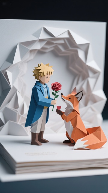 纸艺小王子与狐狸创意摆件