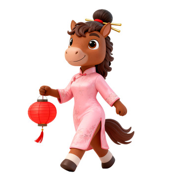 2026卡通马ip形象穿旗袍提灯笼