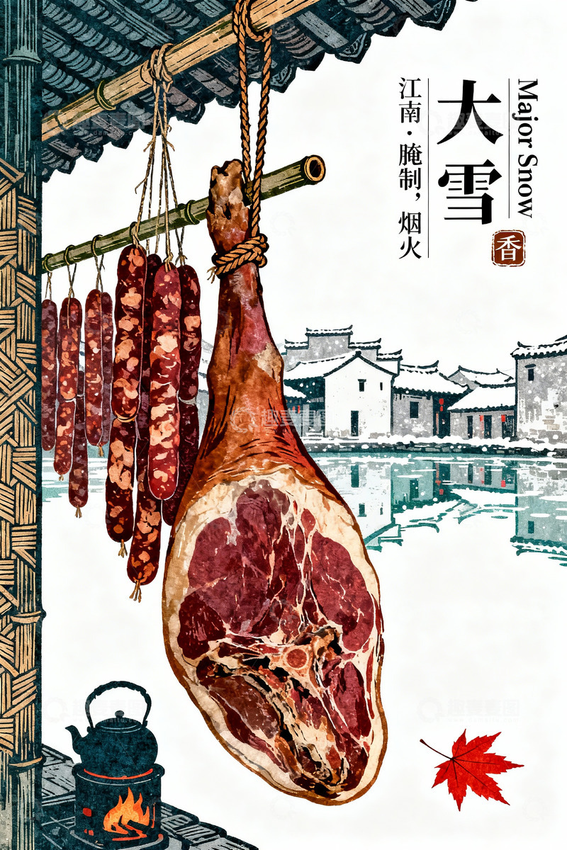 高清大图下载【趣麦麦图】火腿大雪节气海报设计素材