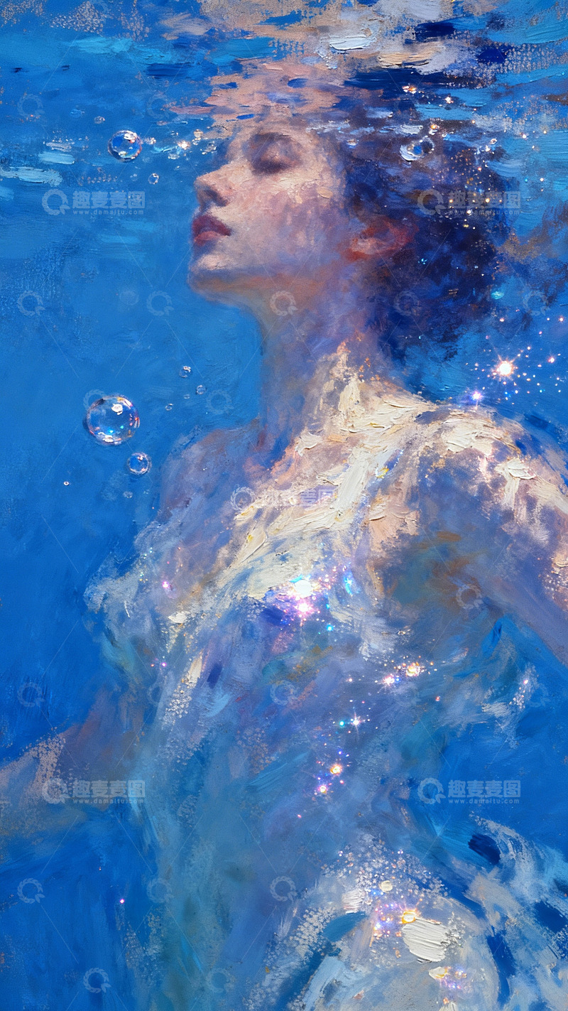 高清大图下载【趣麦麦图】水中人像气泡印象派技法油画4