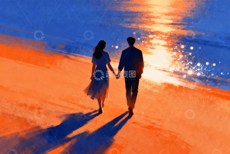 高清大图下载【趣麦麦图】落日阳光下牵手行走的情侣6