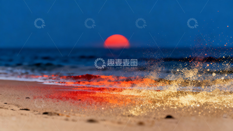 高清大图下载【趣麦麦图】粒子弥散组成的清晨的海滩3