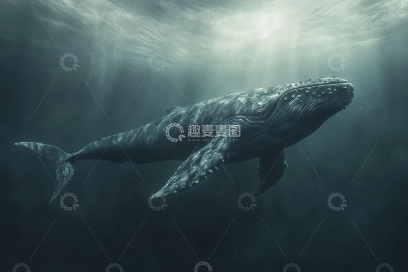 高清大图下载【趣麦麦图】深海里的一只大鲸鱼