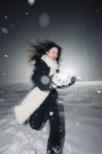 雪地夜景抓拍潮酷女生10
