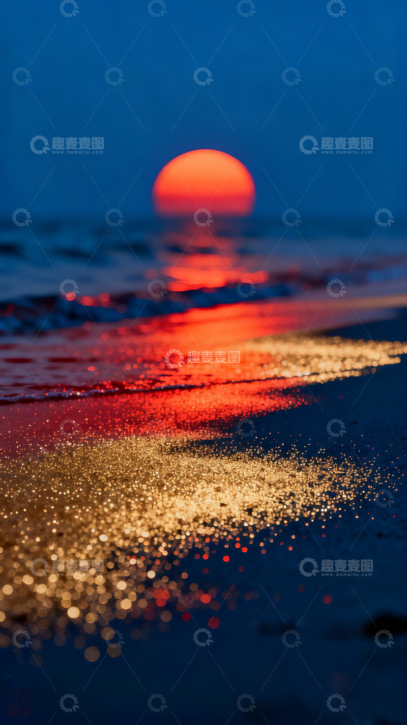 高清大图下载【趣麦麦图】粒子弥散组成的清晨的海滩1