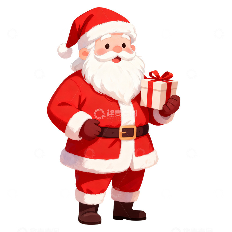 高清大图下载【趣麦麦图】卡通圣诞老人拿着礼物盒免抠元素