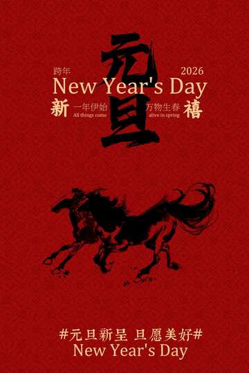 红色新年元旦海报