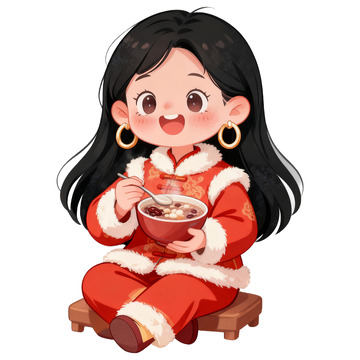 可爱女孩喝腊八粥免抠元素