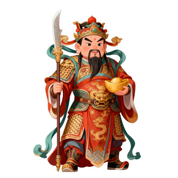 卡通手绘武财神免抠元素