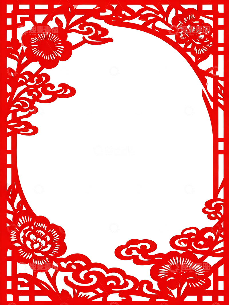 源文件下载【趣麦麦图】-红色喜庆中国传统纹样镂空窗花新年背景