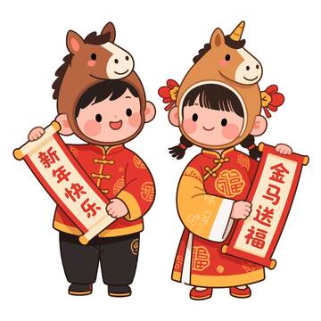 卡通马年新年送福图