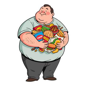 卡通肥胖男子美食插画