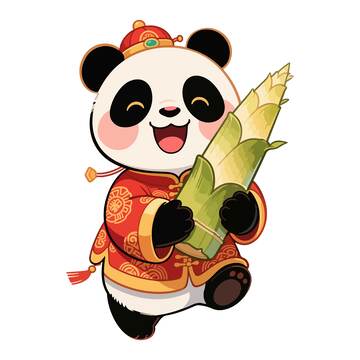 卡通熊猫新年祝福插画