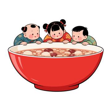 卡通腊八节小孩与粥矢量插画