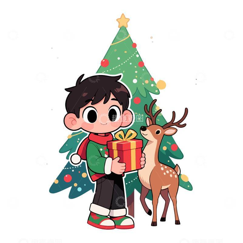 源文件下载【趣麦麦图】-卡通圣诞节欢乐送礼盒插画