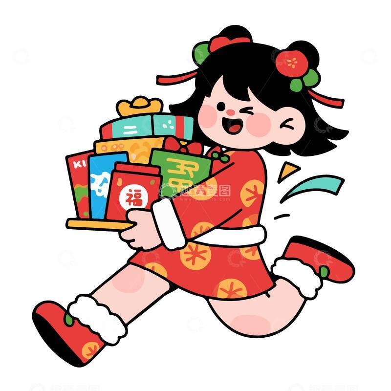 源文件下载【趣麦麦图】元旦卡通喜庆新年送礼盒插画