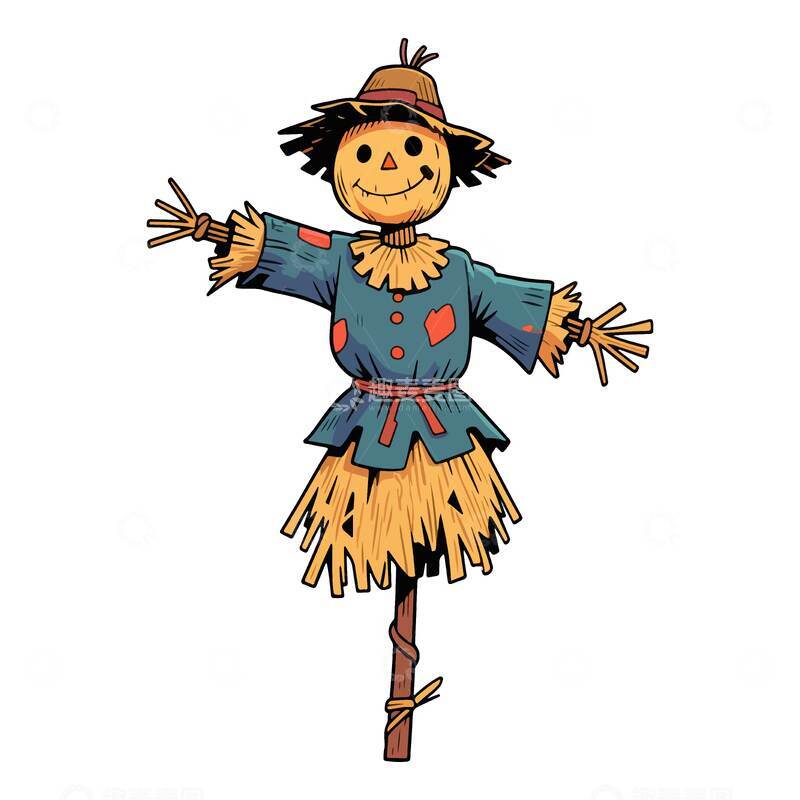 源文件下载【趣麦麦图】-卡通稻草人插画素材