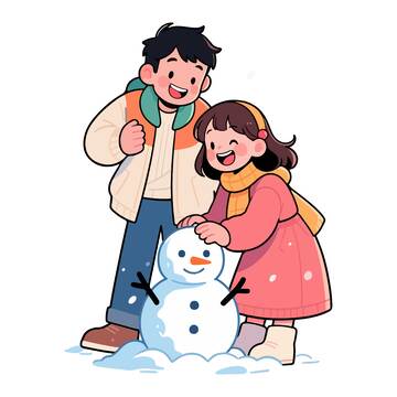 冬日欢乐堆雪人卡通插画