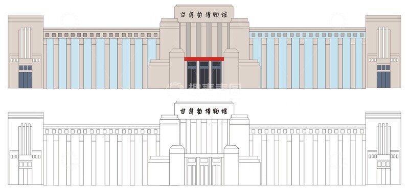 源文件下载【趣麦麦图】甘肃 甘肃省博物馆 博物馆线稿