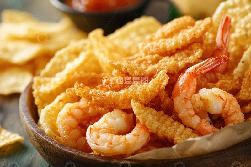 高清大图下载【趣麦麦图】一盘薯片炸虾美食