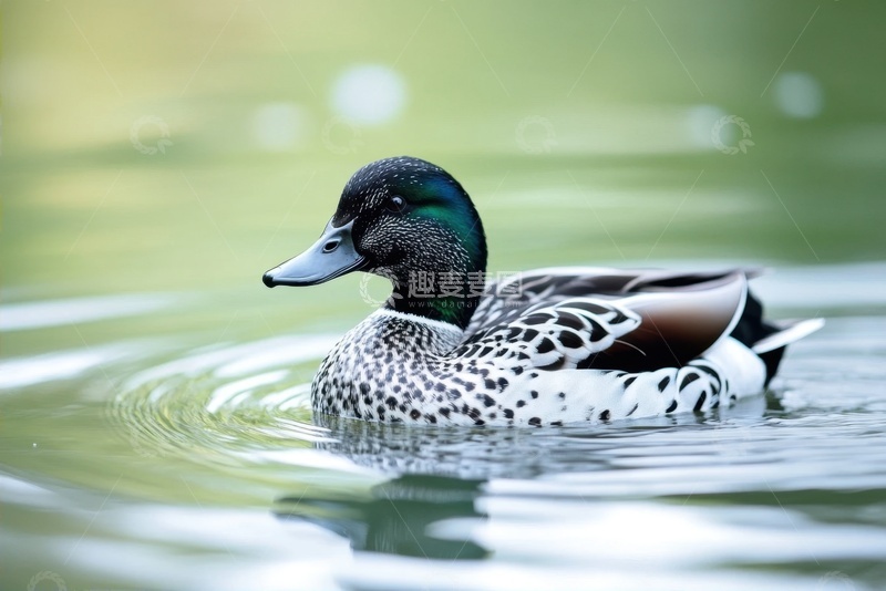 高清大图下载【趣麦麦图】湖面游水的花斑鸭子