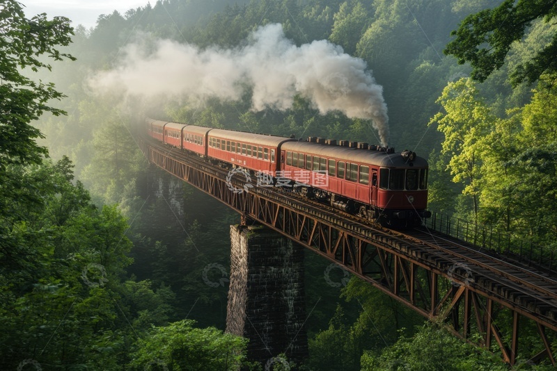 高清大图下载【趣麦麦图】高架桥上行驶的火车