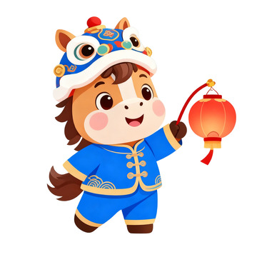 卡通马春节喜庆灯笼插画免扣素材