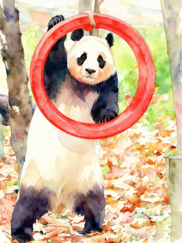 水彩熊猫嬉戏圆环
