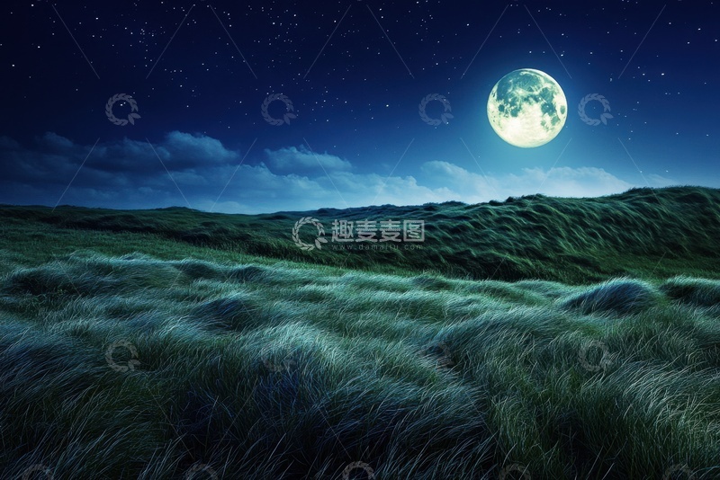 高清大图下载【趣麦麦图】夜空草原月亮美景