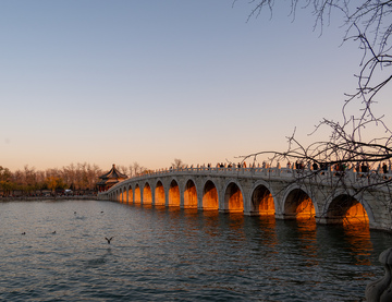 颐和园十七孔桥金光穿洞