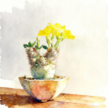 水彩风仙人掌盆栽装饰画
