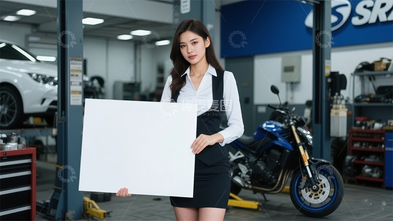 高清大图下载【趣麦麦图】汽车维修店女员工宣传海报