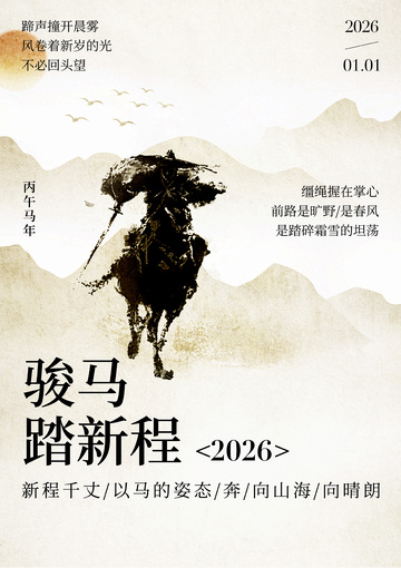 水墨骏马新年励志海报设计素材