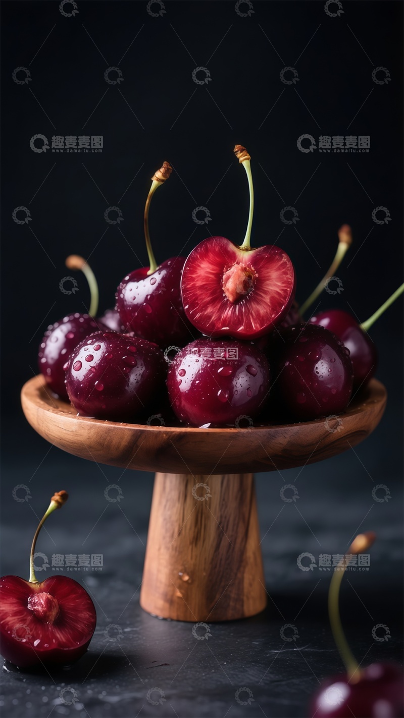 高清大图下载【趣麦麦图】木质盘樱桃美食摄影