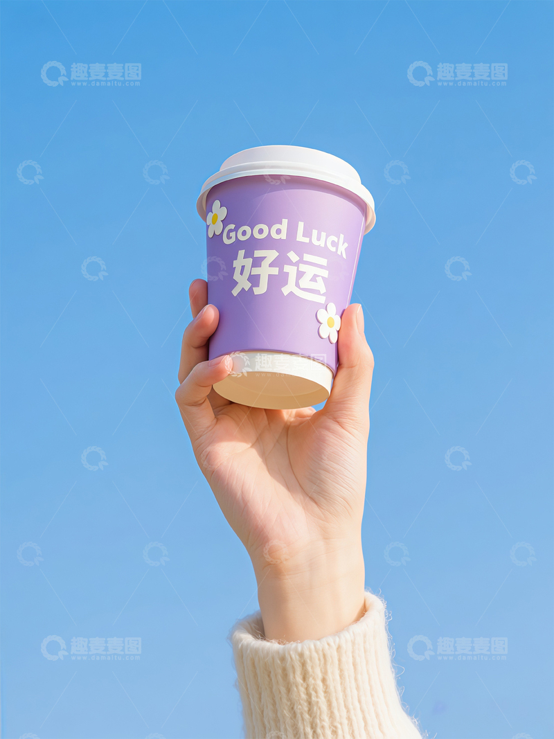 高清大图下载【趣麦麦图】蓝天手持好运杯