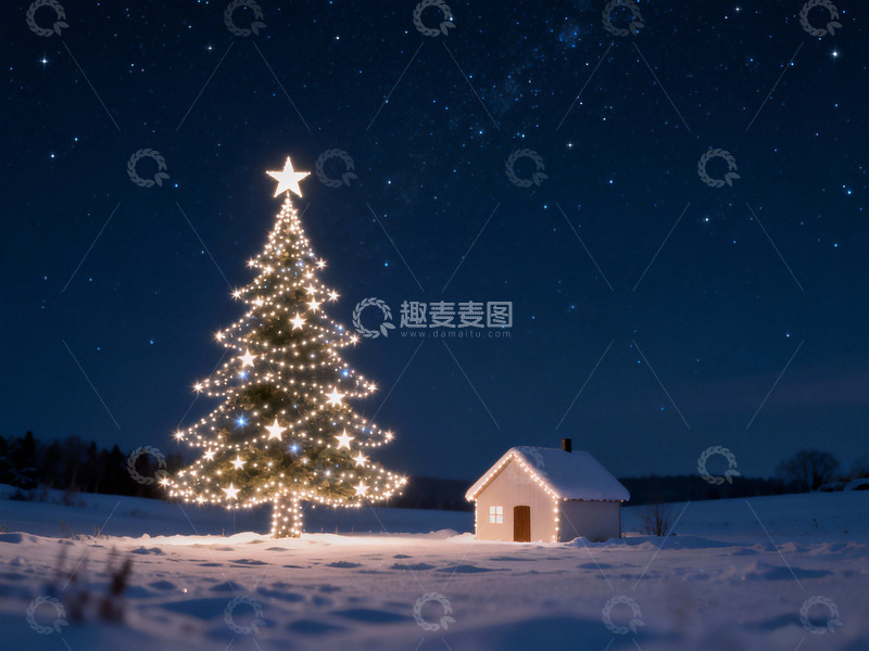 高清大图下载【趣麦麦图】圣诞树小屋素材