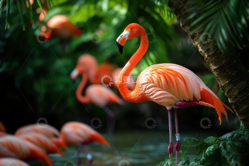 高清大图下载【趣麦麦图】树林里的火烈鸟