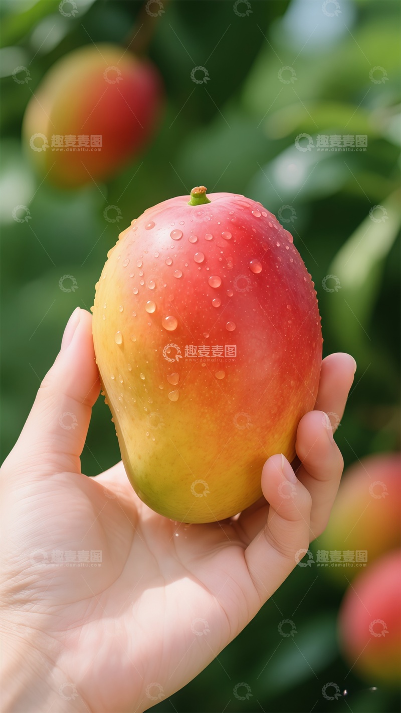 高清大图下载【趣麦麦图】新鲜芒果手持特写