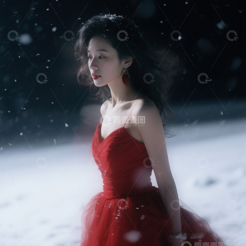 高清大图下载【趣麦麦图】抓拍时尚美女风雪场景3