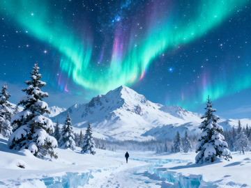 极地雪山极光景观摄影