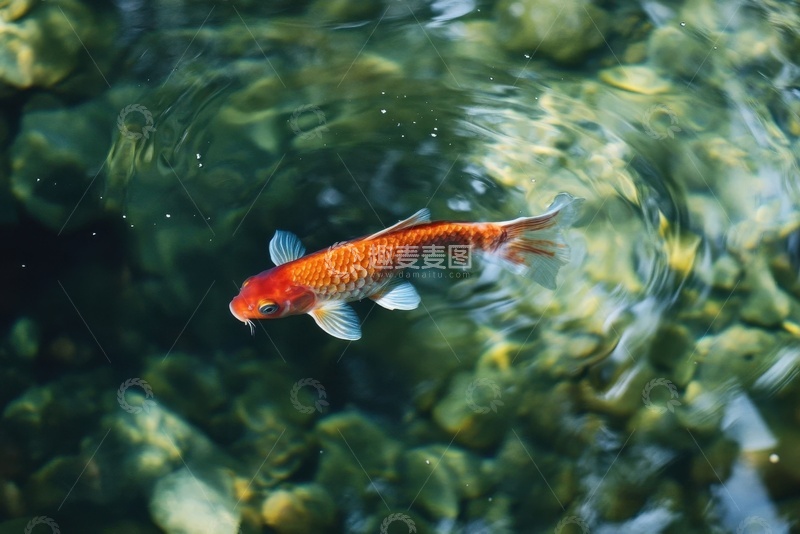高清大图下载【趣麦麦图】水池里游泳的一条金鱼