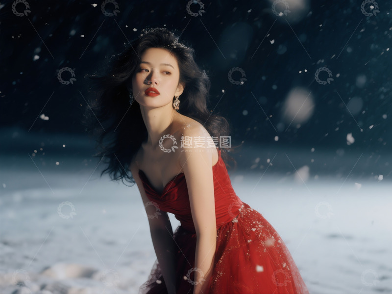 高清大图下载【趣麦麦图】抓拍时尚美女风雪场景1
