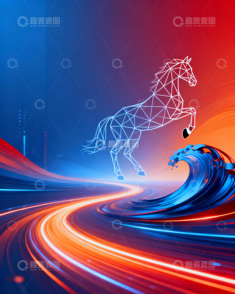 高清大图下载【趣麦麦图】马年未来科技感创意背景4