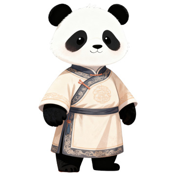 手绘穿传统服饰的熊猫免抠元素