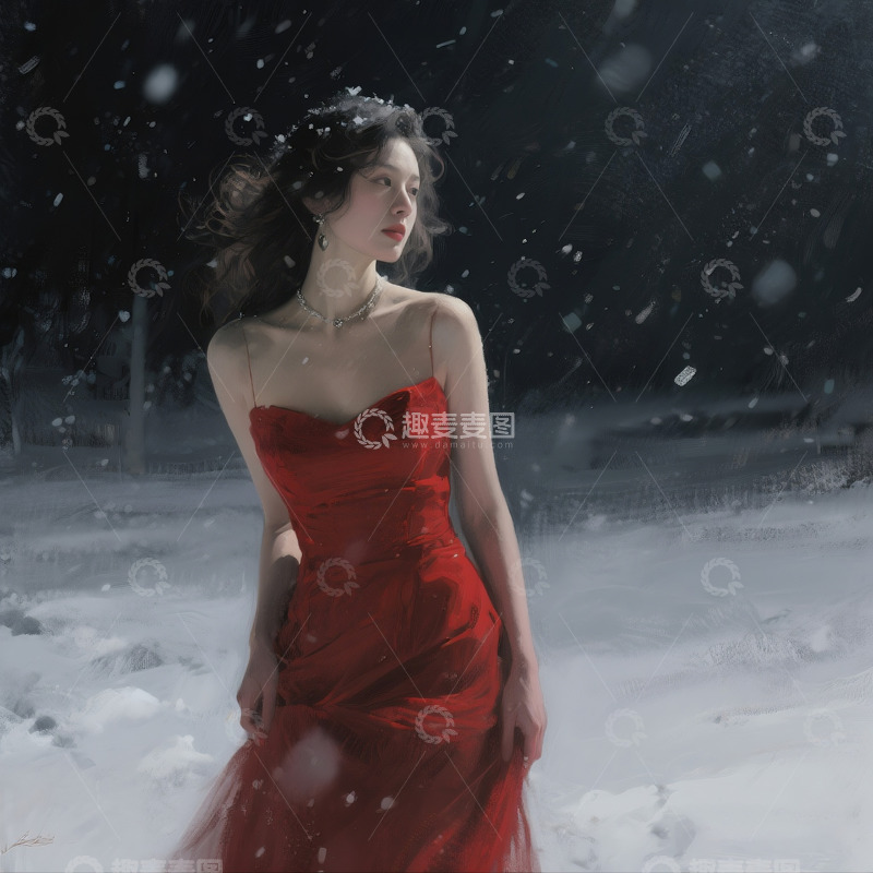 高清大图下载【趣麦麦图】抓拍时尚美女风雪场景4