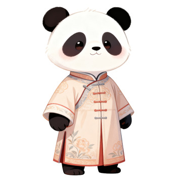 卡通手绘穿传统服饰的熊猫免抠元素