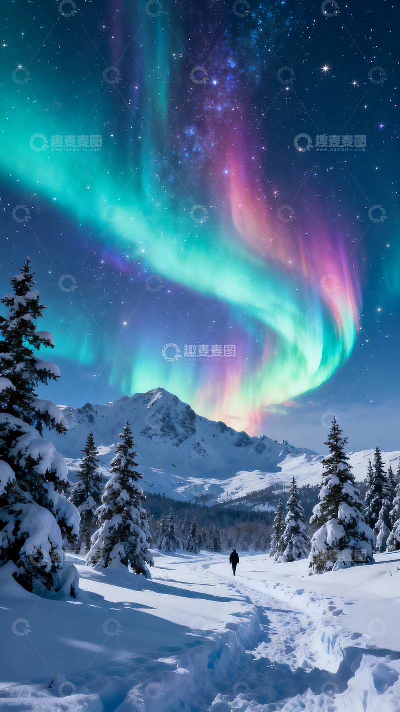 高清大图下载【趣麦麦图】极地雪山极光景观摄影1