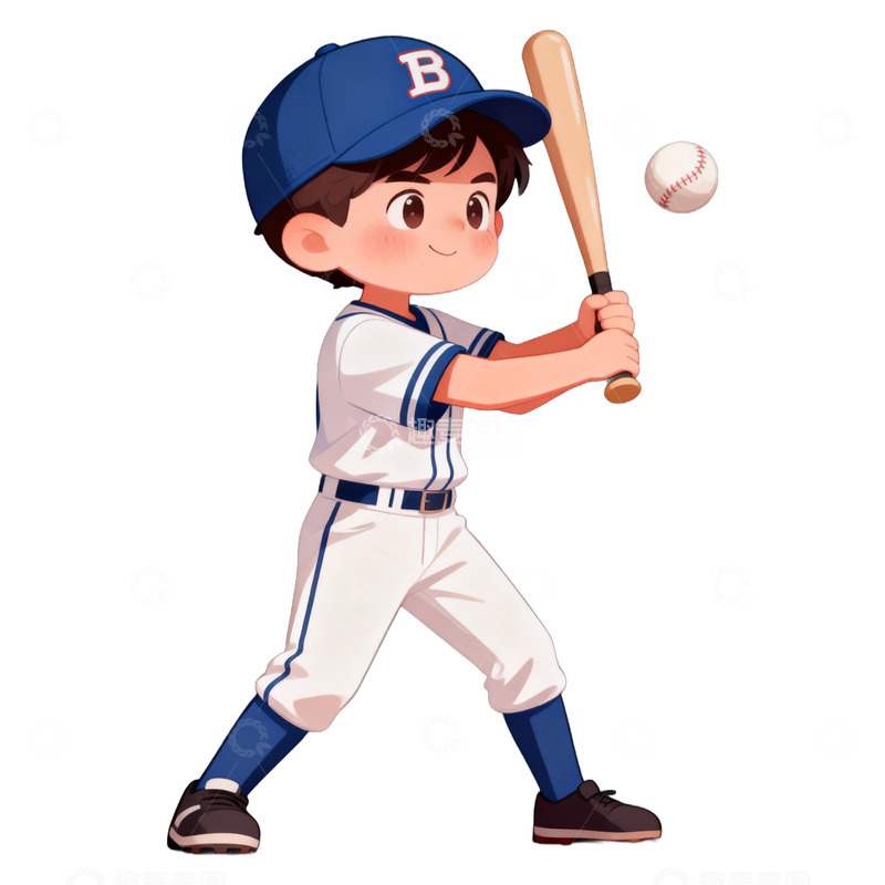 高清大图下载【趣麦麦图】卡通手绘打棒球的人物免抠元素