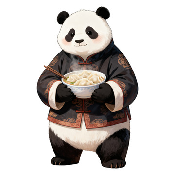 手绘吃水饺的可爱熊猫免抠元素