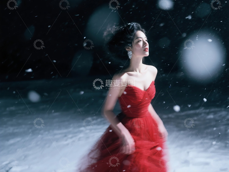 高清大图下载【趣麦麦图】抓拍时尚美女风雪场景6